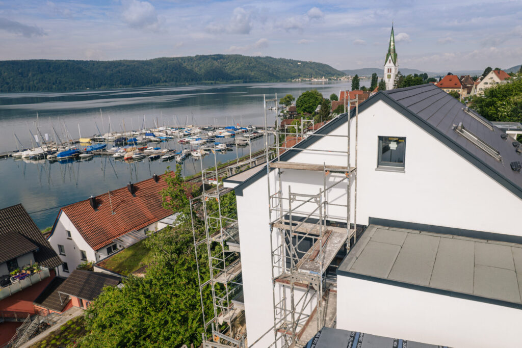 Aerial view: new build in Sipplingen on a hillside overlooking Lake Constance